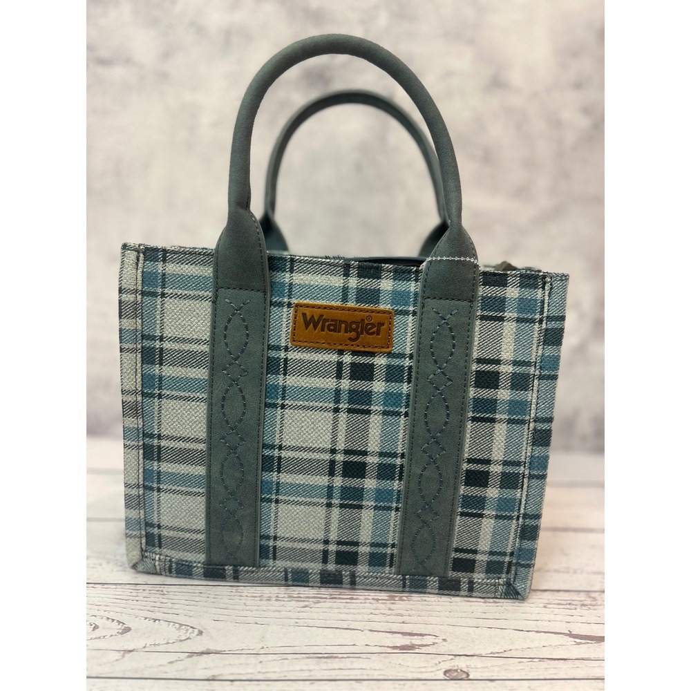 Wrangler Montana West Plaid Tote Bag Chambray Light Denim